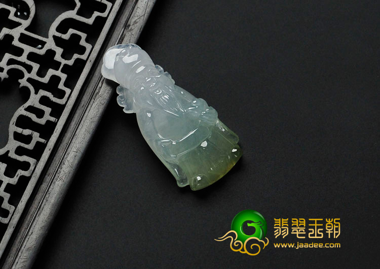 feicui冰种褐黄翡缅甸翡翠财神挂件
