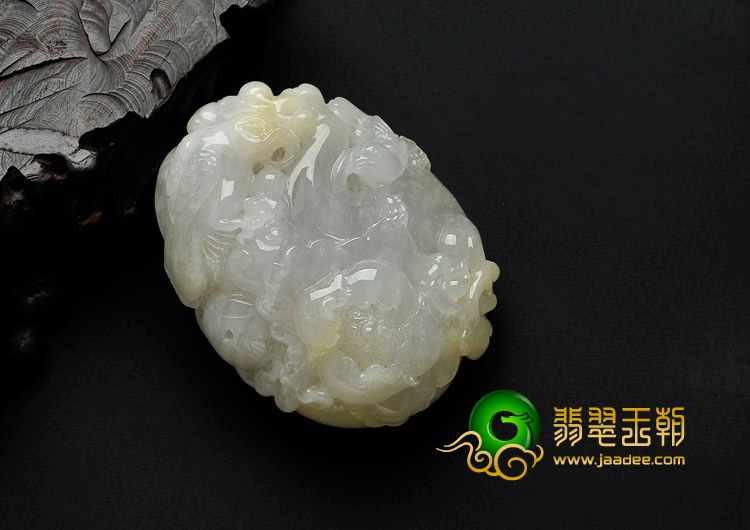 糯冰种淡黄翡缅甸翡翠鸟语花香挂件