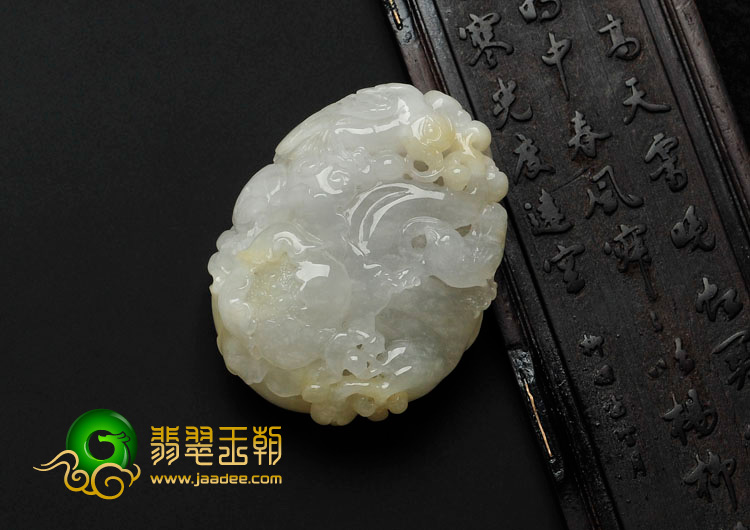 糯冰种淡黄翡缅甸翡翠鸟语花香挂件