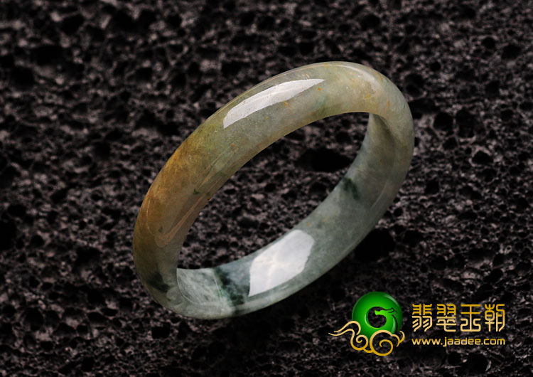 糯冰种黄翡飘花缅甸翡翠手镯（57mm）