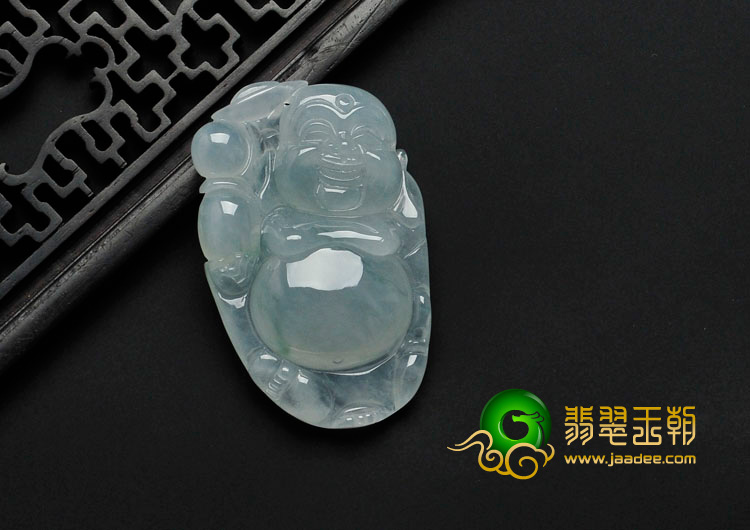 冰种晴水略飘花缅甸翡翠逍遥佛挂件