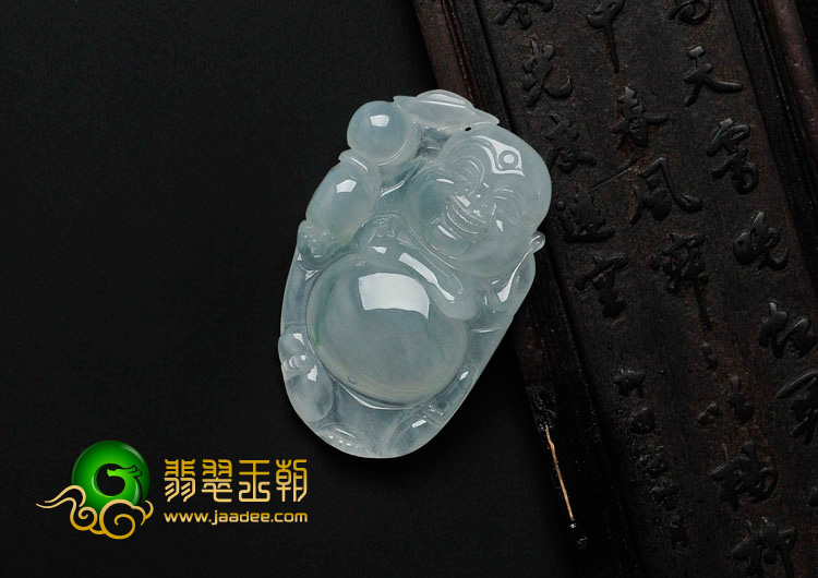 冰种晴水略飘花缅甸翡翠逍遥佛挂件