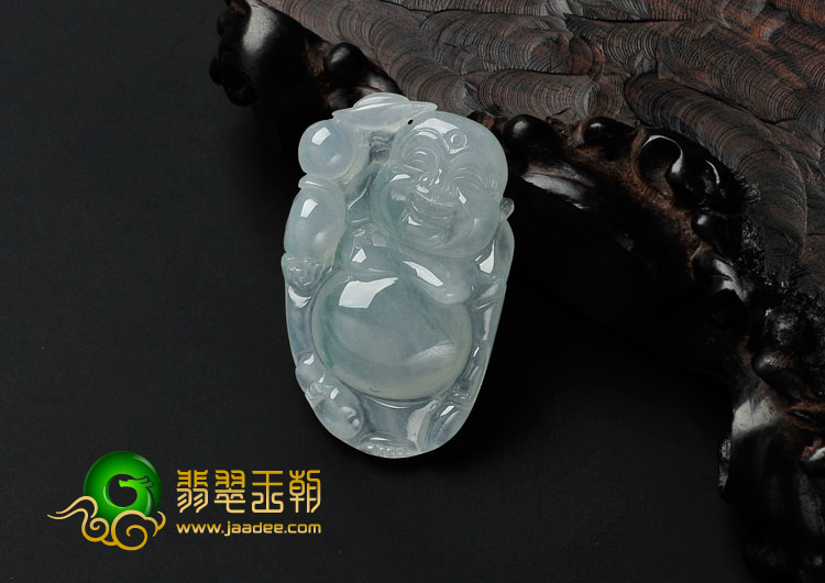 冰种晴水略飘花缅甸翡翠逍遥佛挂件