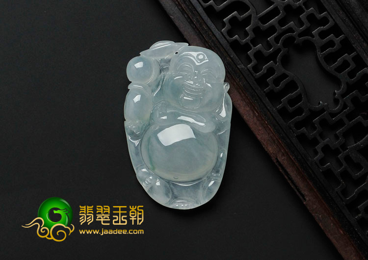 冰种晴水略飘花缅甸翡翠逍遥佛挂件