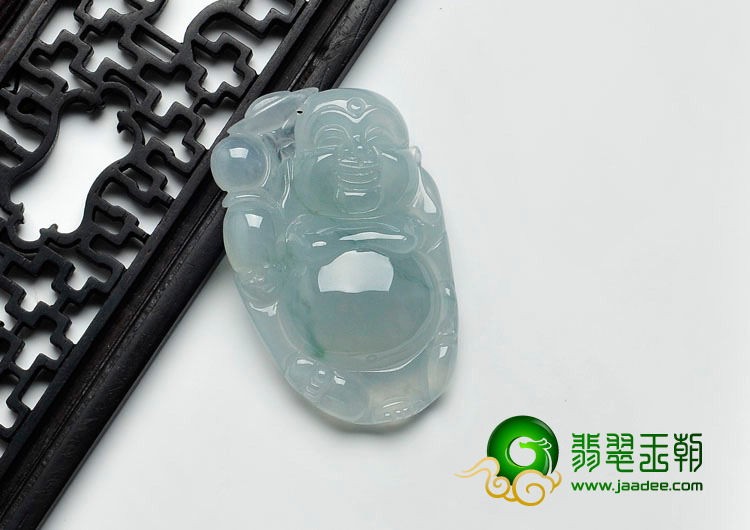 冰种晴水略飘花缅甸翡翠逍遥佛挂件