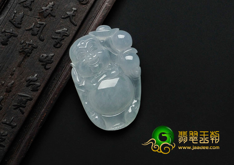 冰种晴水略飘花缅甸翡翠逍遥佛挂件