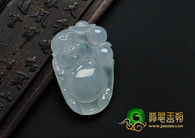 冰种晴水略飘花缅甸翡翠逍遥佛挂件