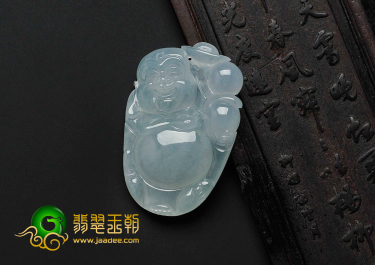 冰种晴水略飘花缅甸翡翠逍遥佛挂件