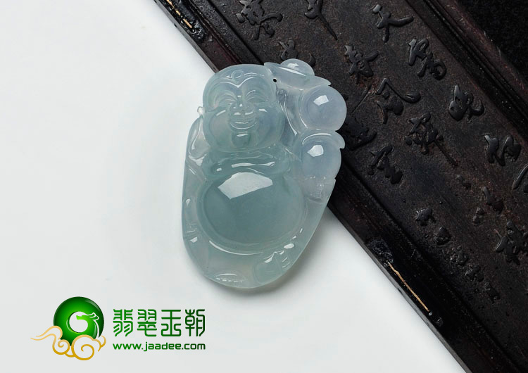 冰种晴水略飘花缅甸翡翠逍遥佛挂件