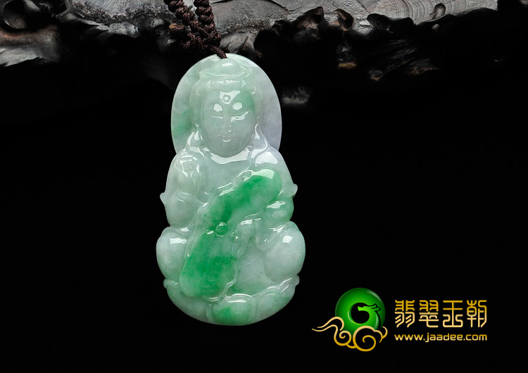 feicui糯冰种翠色缅甸翡翠观音挂件