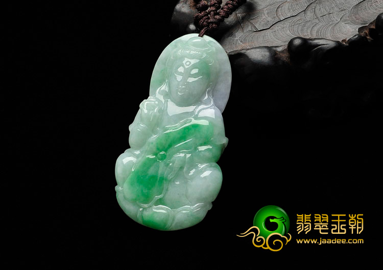 feicui糯冰种翠色缅甸翡翠观音挂件
