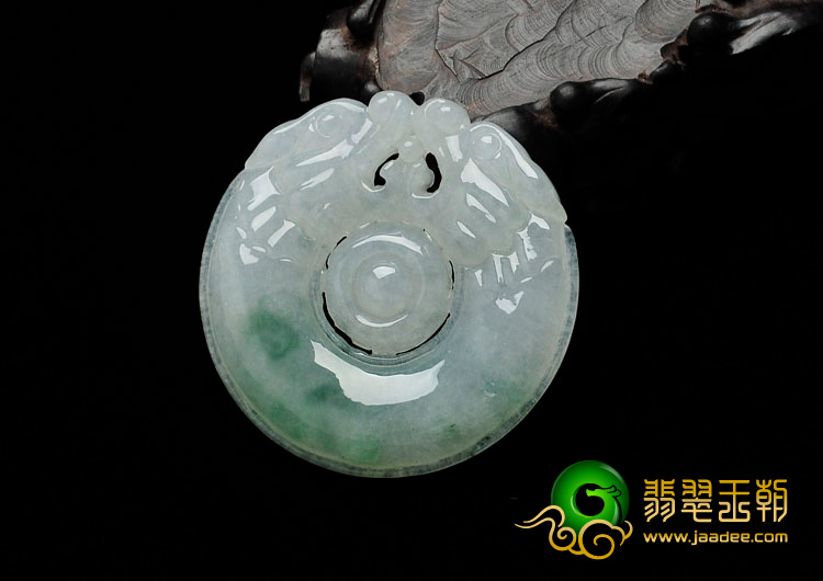 冰种飘花缅甸翡翠双龙如意挂件