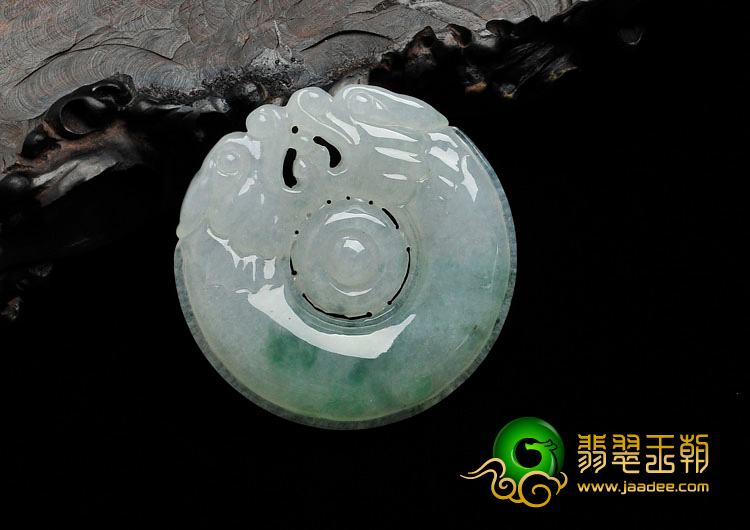 冰种飘花缅甸翡翠双龙如意挂件
