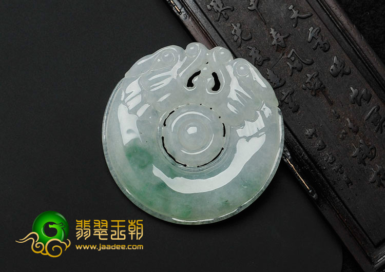 冰种飘花缅甸翡翠双龙如意挂件