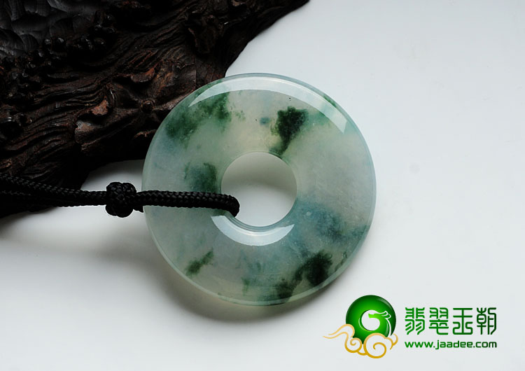 冰种飘花缅甸翡翠平安扣挂件