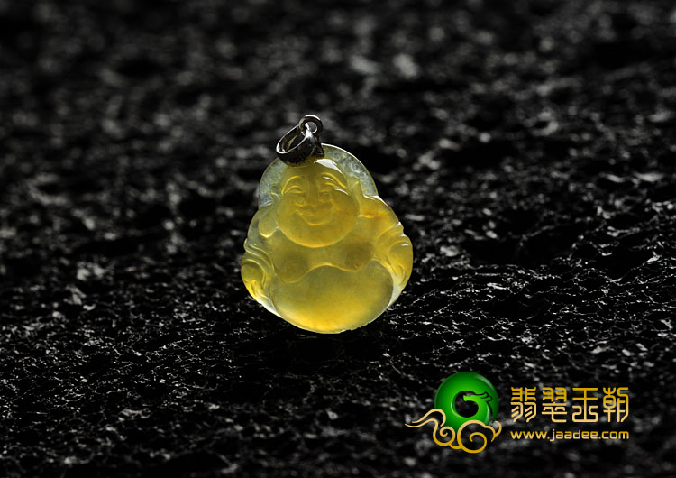 冰种黄翡缅甸翡翠玉佛挂件