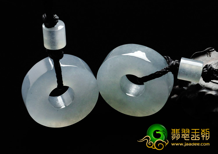 冰种蓝晴水缅甸翡翠路路通挂件（一对）