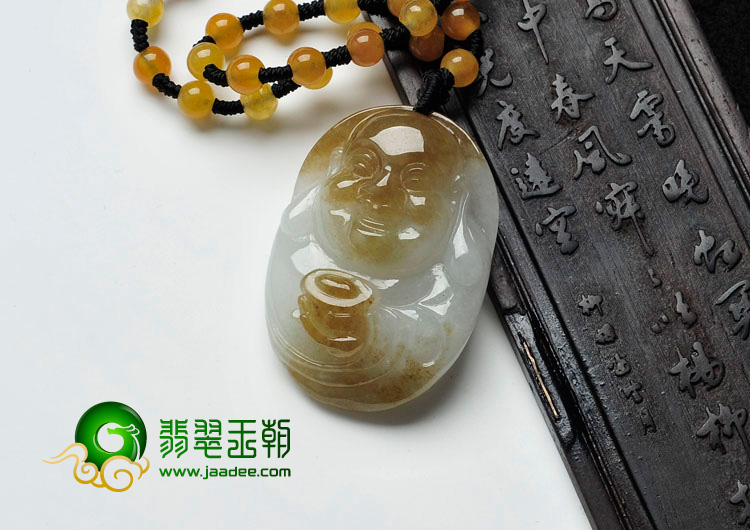 糯冰种褐黄翡缅甸翡翠玉佛挂件