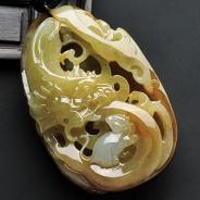 糯冰种褐黄翡缅甸翡翠望子成龙挂件