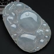 冰种淡晴水缅甸翡翠古龙戏珠挂件