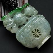 糯冰种晴水阳绿缅甸翡翠花篮挂件