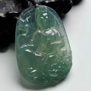 冰种晴水缅甸翡翠龙头观音挂件