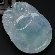 冰种淡晴水缅甸翡翠福在眼前挂件