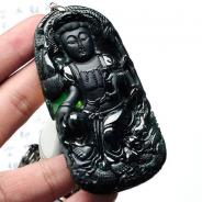 糯冰种墨翠缅甸翡翠龙头观音挂件