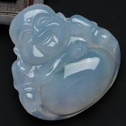 糯冰种略飘花缅甸翡翠玉佛挂件