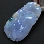 冰种紫罗兰飘花缅甸翡翠如意寿挂件