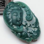 细糯种蓝晴水缅甸翡翠观音头挂件