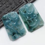 糯冰种紫罗兰飘花缅甸翡翠龙凤对佩挂件