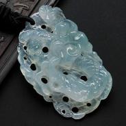 冰种淡晴水缅甸翡翠龙行如意挂件