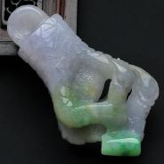 糯冰种春带彩缅甸翡翠机遇在手挂件