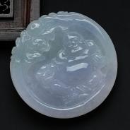 糯冰种淡春带彩缅甸翡翠玉佛挂件