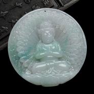 糯冰种淡春带彩缅甸翡翠千手观音挂件