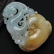 糯冰种黄翡飘花缅甸翡翠龙行如意挂件