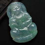 糯冰种绿晴水缅甸翡翠观音挂件