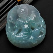 糯冰种晴水缅甸翡翠坐莲观音挂件
