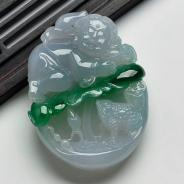 冰种翠色缅甸翡翠童子戏金蟾挂件