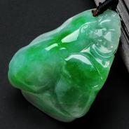 糯冰种翠色缅甸翡翠一品清廉挂件