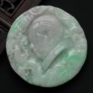 细糯种淡春带彩缅甸翡翠毛主席挂件