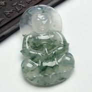 冰种飘花缅甸翡翠观音挂件