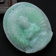 糯冰种豆色缅甸翡翠千手观音挂件