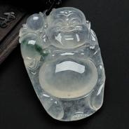 冰种略飘花缅甸翡翠逍遥佛挂件