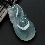 冰种飘花缅甸翡翠如意挂件