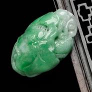 糯冰种翠色缅甸翡翠年年有余挂件