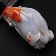 糯冰种红黄翡缅甸翡翠玉兰花挂件