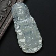 冰种缅甸翡翠站观音挂件
