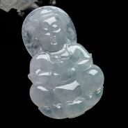 冰种淡晴水缅甸翡翠观音挂件